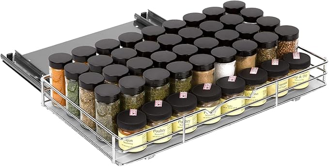 Pull Out Cabinet Organizer for Spices, Cans - Heavy Duty with Lifetime Limited Warranty- Pull Out Spice Rack- Cabinet Pull Out Shelf for Cans,Dishes, Etc, 18-3/8"Wx 10-1/2"D x 2-3/4??H, Chrome