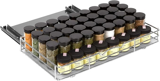 Pull Out Cabinet Organizer for Spices, Cans - Heavy Duty with Lifetime Limited Warranty- Pull Out Spice Rack- Cabinet Pull Out Shelf for Cans,Dishes, Etc, 18-3/8"Wx 10-1/2"D x 2-3/4??H, Chrome