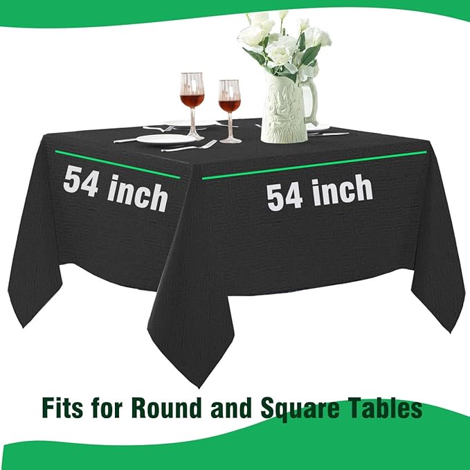 [6 Pack] Black Square Tablecloths 54x54 Inch, Disposable Paper Table Cloth for Square and Round Tables, Waterproof 3-Ply Paper & Platic Table Cover for Parties Halloween Banquet Dinner