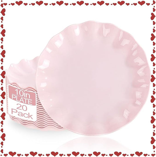 LIYH 20 Pcs 10 Inch Pink Scalloped Plastic Plates Reusable - Unbreakable Plastic Wavy Plates for Weddings Party Outdoor Picnics Dishwasher Safe BPA Free 10" Dinner Plate
