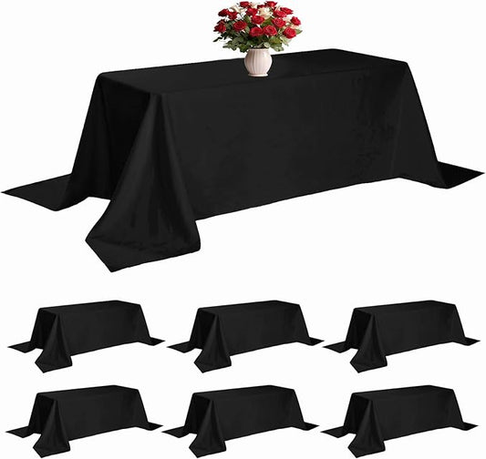 6 Pack Black Tablecloth 90 x 156 Inch Table Cloth for 8 Foot Rectangle Tables, Wrinkle Resistant Washable Polyester Fabric Table Covers for Party, Wedding,Dining,and Banquet