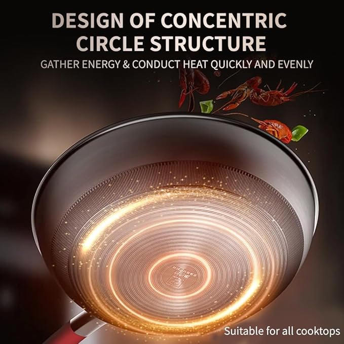 KBH KGT-C32A Titanium Nonstick Wok, Frying pan with Lid, Suitable for All Cooktops, 32 CM(12.6 INCH)