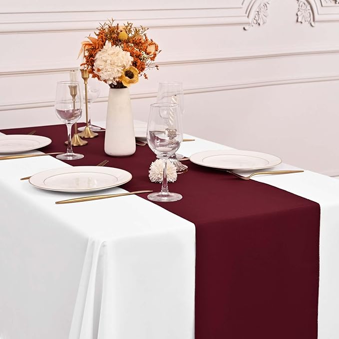12 Pack Burgundy Table Runner 6FT Table Runners, 12x72 inch Rustic Farmhouse Polyester Table Runner, Washable and Reusable Table Runners for Wedding Birthday Parties Banquet Christmas Decorations