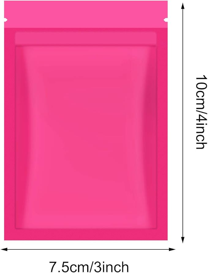 Blulu 100 Pieces Resealable Foil Proof Bags Scent Proof Flat Pouch Clear Smell Sealable Packing Bags Iridescent for Food Storage Snack Jewelry(3 x 4 Inch,Pink)