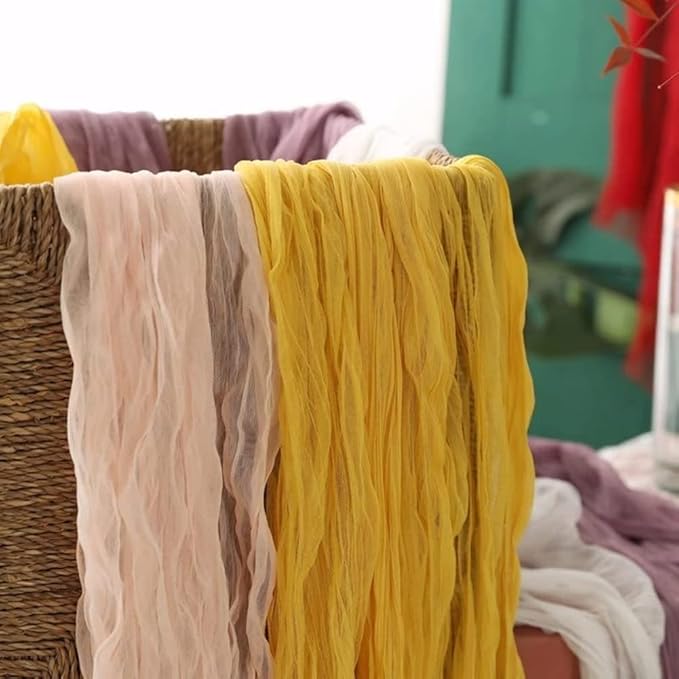 Joanlody Peach Cheesecloth Table Runner Spring Easter 10Ft Rustic Gauze Boho Cheese Cloth Table Runner for Wedding Bridal Baby Shower Decoration