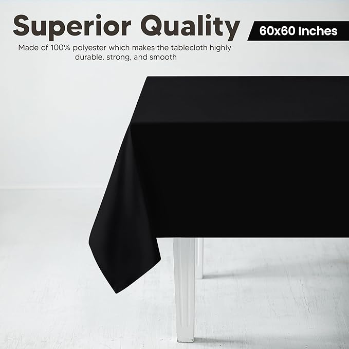 Utopia Kitchen Rectangle Table Cloth 2 Pack(60x60 Inches, Black), Tablecloth Machine Washable, Polyester Table Cover for Dining, Buffet Parties, Picnics, Events, Weddings and Restaurants