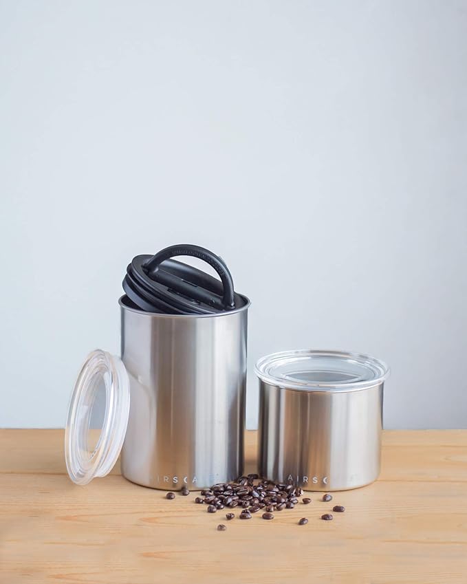 Planetary Design Airscape짰 Stainless Steel Coffee Canister | Food Storage Container | US Patented Inner Plunger Lid REMOVES Excess Oxygen | Don't Buy airtight, Buy AIR-Less (Small, Matte Black)