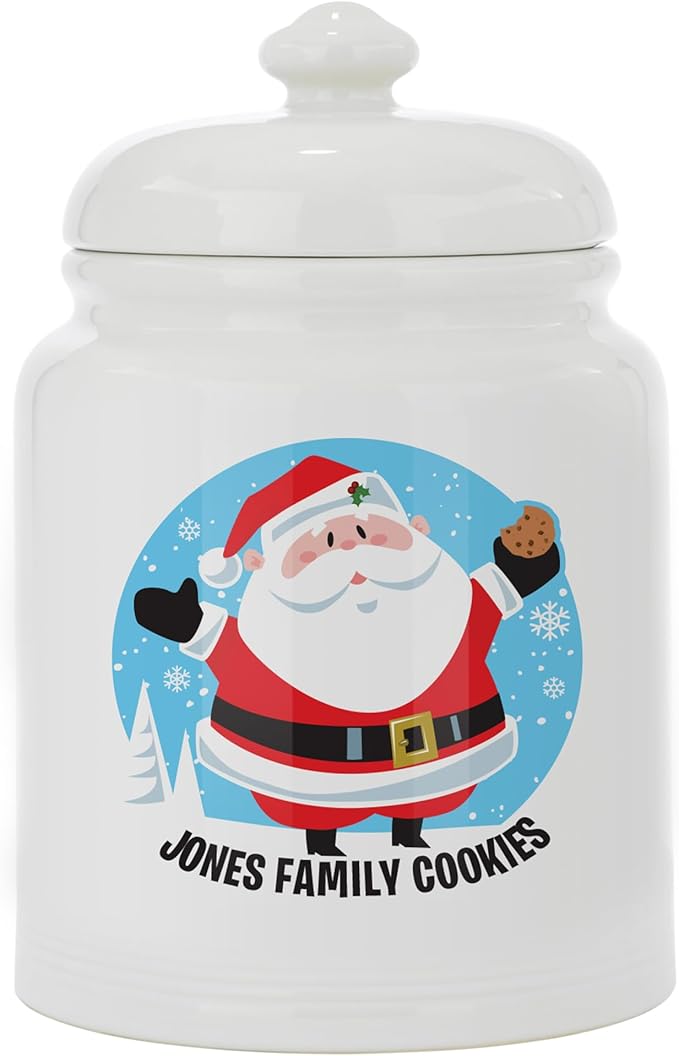 Let's Make Memories Personalized Festive Santa Cookie Jar - For Her - Kitchen Christmas D챕cor