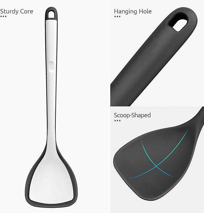 U-Taste 600쨘F Heat Resistant Wok Spatula: 13.76" Long, 3.63" Wide Silicone Cooking Utensils with Flexible Edge & Sturdy Core, for Kitchen Stir Fry, Serving, Scoop, Non-Stick Pan, Carbon Steel (Black)