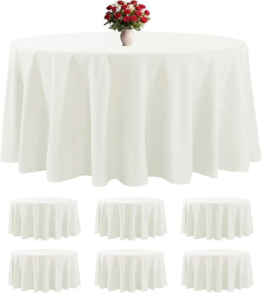 6 Pack Ivory Round Tablecloths 132 Inches Table Cloth Stain and Wrinkle Resistant Washable Polyester Table Cover Fabric for Party, Wedding,Dining,and Banquet Decoration