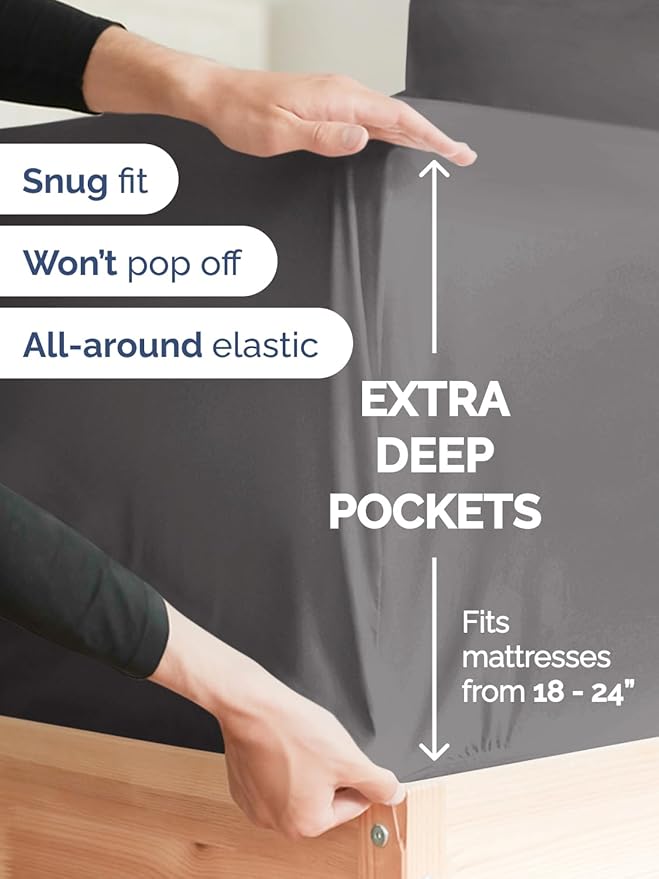 Extra Deep Pocket Twin XL Sheets - 3 Piece Breathable & Cooling Bed Sheets - Hotel Luxury Bed Sheet Set - Soft, Wrinkle Free & Comfy - Easily Fits Extra Deep Mattresses - Deep Pocket Dark Grey Sheets