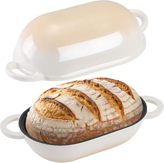 Enameled Cast Iron Sourdough Bread Oven, 5QT Loaf Cast Iron Bread Pan with Lid, Oval Dutch Oven for Homemade Bread Baking (Gradient Caramel)