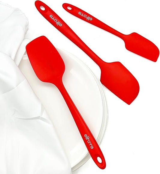 Elihome Chef Series 3 Piece Silicone Spatula Set - 600째F Heat Resistant Non Stick Rubber Kitchen Scraper Spatulas for Cooking, Baking, and Mixing ??BPA Free and LFGB Certified Silicone (Red)