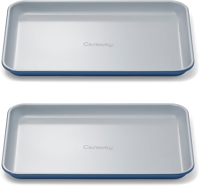 Caraway Nonstick Ceramic Small Baking Sheet Duo (9x13?? ??Non-Toxic, PTFE & PFOA Free ??Oven Safe ??Aluminized Steel Core ??Mini Sheet Pan for Baking, Roasting & More - Navy