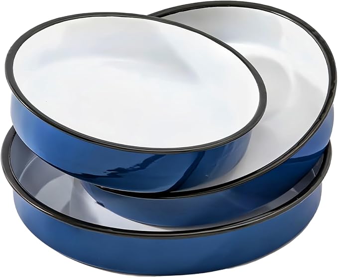 3-Pack Enamel Roasting & Baking Pan Set 10/12/14 Inch Round Deep Cake Pans for Turkey Pizza Casseroles Desserts Oven & Dishwasher High Temperature Resistance Baking Dishes Gifts for Mom Wife Christmas