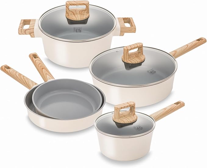 KOCH SYSTEME CS Nonstick Ceramic Cookware Set, 8 Piece Pots and Pans Set with Stay-Cool Handles, Non-toxic Ceramic Kitchen Cooking Set, Induction Compatible Dishwasher Safe, PFAS and PFOA Free, 8pcs