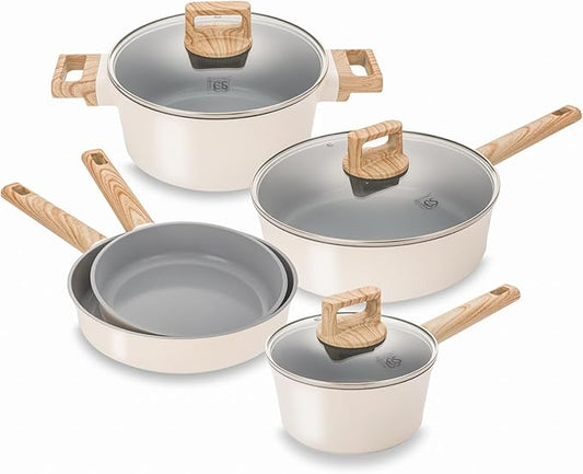 KOCH SYSTEME CS Nonstick Ceramic Cookware Set, 8 Piece Pots and Pans Set with Stay-Cool Handles, Non-toxic Ceramic Kitchen Cooking Set, Induction Compatible Dishwasher Safe, PFAS and PFOA Free, 8pcs