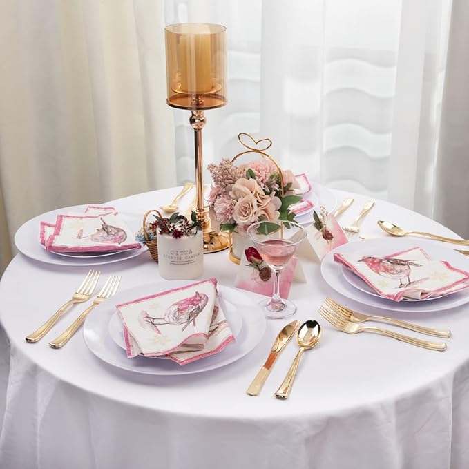 Hioasis 100pcs White Plastic Plates for Party - 7.5" Dinner Plates Disposable, Heavy -duty, Classy and Elegant for Wedding and New Year