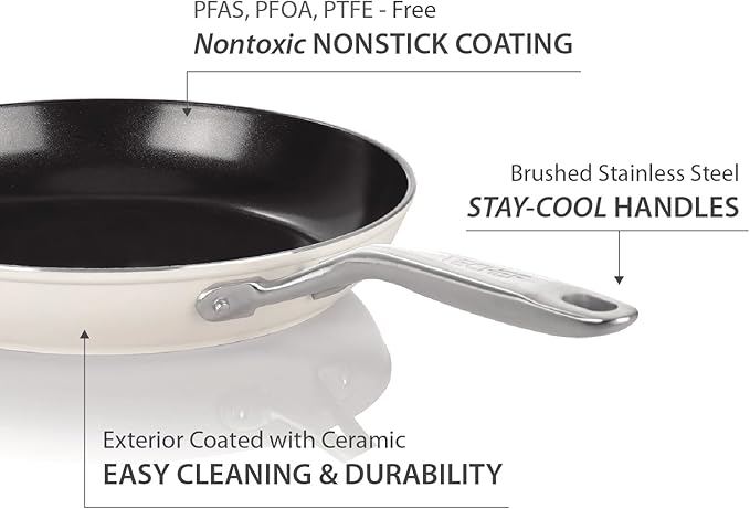 TeChef Collection | 12" Ceramic Nonstick Frying Pan Skillet, Nontoxic - Free of PFAS, PFOA, PTFE, Made in Korea (12-in)