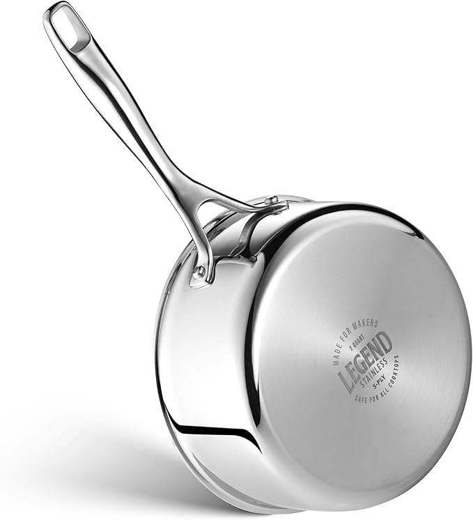 LEGEND COOKWARE 5-Ply Stainless Steel 2-Quart Sauce Pan with Lid - Induction Compatible, Oven Safe 800째F - Non-Toxic, No Coatings - Even Heating, Won't Warp - Built to Last Generations