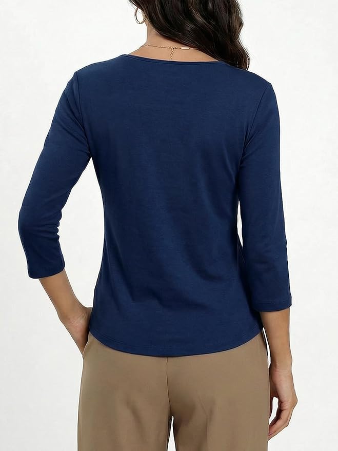 Women's 3/4 Sleeve Scoop Neck T-Shirt Cotton Blend Slim Fit Basic Tee Casual Spring Top 2026