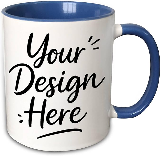 Custom Large Two-Tone Blue Coffee Mug 15oz - Personalized Design Both Sides - Extra Big White & Blue Ceramic Mug - Jumbo Ocean Gift