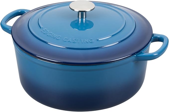Enameled Cast Iron Dutch Oven Pot with Lid, 7 Quart, Round Dutch Ovens for Bread Baking, Bread Oven, Oven Safe up to 500째F, Lake Blue