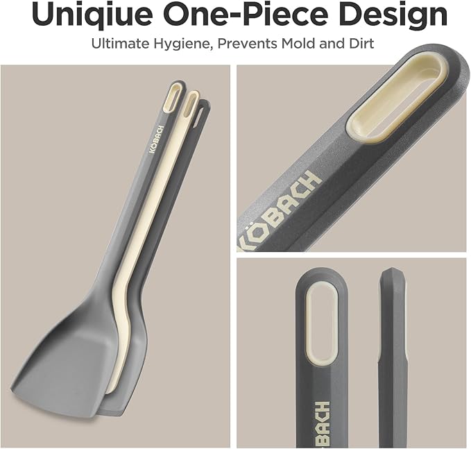 2 Pack Silicone Spatula, Heat Resistant 600째F Silicone Spatulas Set,Turner & Slotted Spatula for Non Stick Frying Pan, Food Grade Kitchen Utensils set for Flipping, Stir-Fry, Cooking & Baking