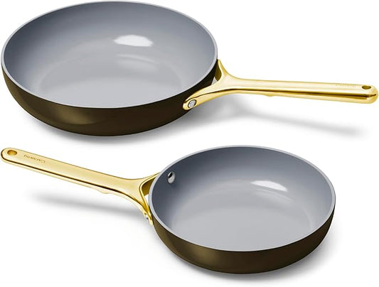Caraway Fry Pan Duo - Nonstick Ceramic Frying Pan (8" & 10.5?? - Non Toxic, PTFE & PFOA Free - Oven Safe & Compatible with All Stovetops (Gas, Electric & Induction) - Black