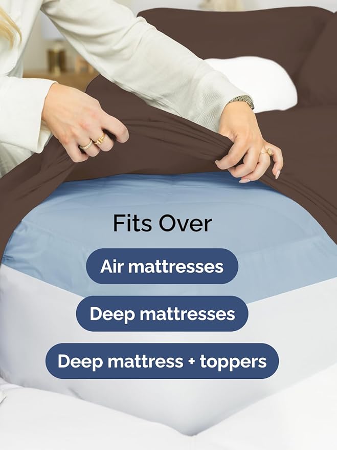 Extra Deep Pocket Cal King Sheets - 4 Piece Breathable & Cooling Bed Sheets - Hotel Luxury Bed Sheet Set - Soft, Wrinkle Free & Comfy - Easily Fits Extra Deep Mattresses - Deep Pocket Brown Sheets Set