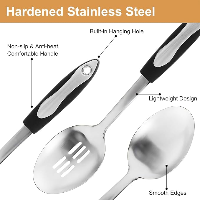 4-Piece Cooking Spoons Set, Serving Spoons Set, Stainless Steel Kitchen Cooking Utensil Sets, Slotted Spoon, Ladle, Turner, Serving Spoon, Commercial and Residential Use