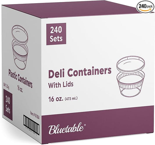 Deli Containers with Lids 16 oz Pint (240 Pack) Bulk Case ??Plastic Food Storage Container for Freezer 16oz Disposable containers Airtight Covers Great For Soup 16 Ounce [240 Sets Case/Pack]