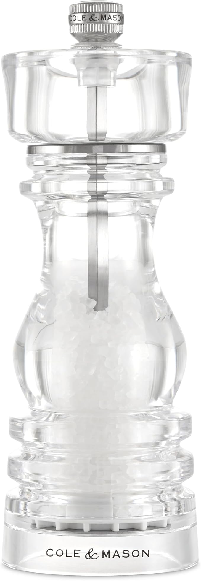 Cole & Mason London Refillable Spice Mill - Kitchen & Home Accessory - Table Salt Grinder - Salt Mill with Ceramic Mechanism - 7", Acrylic