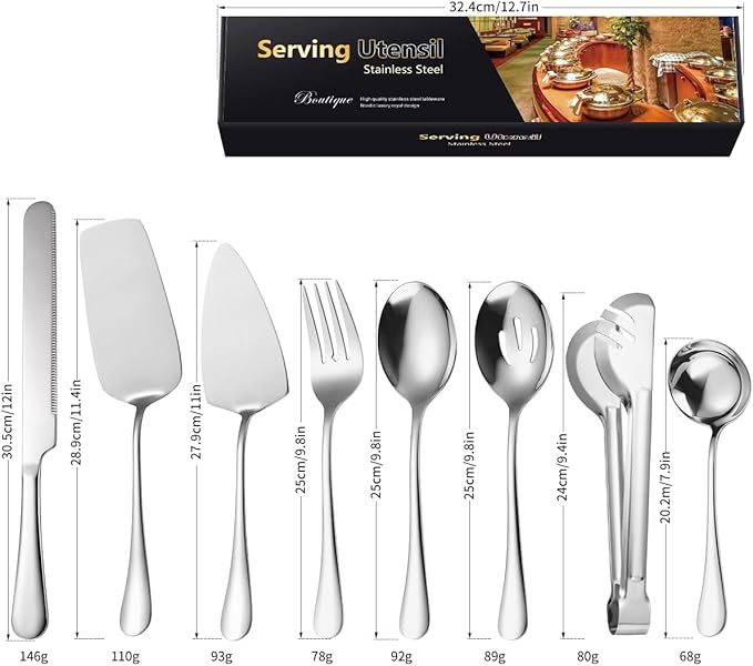 AARAINBOW Home Serving Utensils Set Large, 8 Pcs Stainless Steel Serving Utensils for Parties Buffet, Food Serving Utensils Steel Buffet Serving Utensils Large (Silvery)