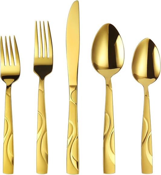 40 Pieces Gold Flatware Silverware Set, Stainless Steel Fork Spoon Knife Set Service for 8, Food Grade Cutlery Set 40-Piece, Dishwasher Safe