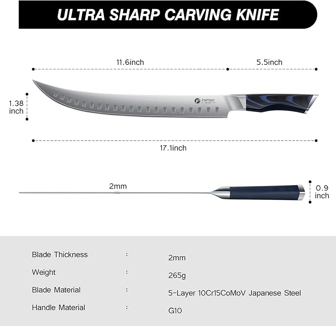 Carving Knifeï¼?1.6 Inch Brisket Slicing Knife, Japanese High Carbon Steel Butcher Knives with VG10 Steel Core & G10 Handle, Full Tang Ultra Sharp Meat Cleaver for BBQ, Turkey, Roast, Brisket