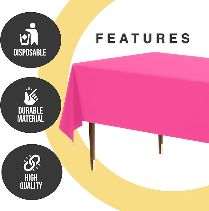 Exquisite 66% Thicker Premium Plastic Table Cloth Rectangle Table Cover 0.5 Mil 24 Pack Cerise Table Cloth 54 Inch x 108 Inch Disposable Tablecloth Won't Tear Easily Like Cheap Thin Brands