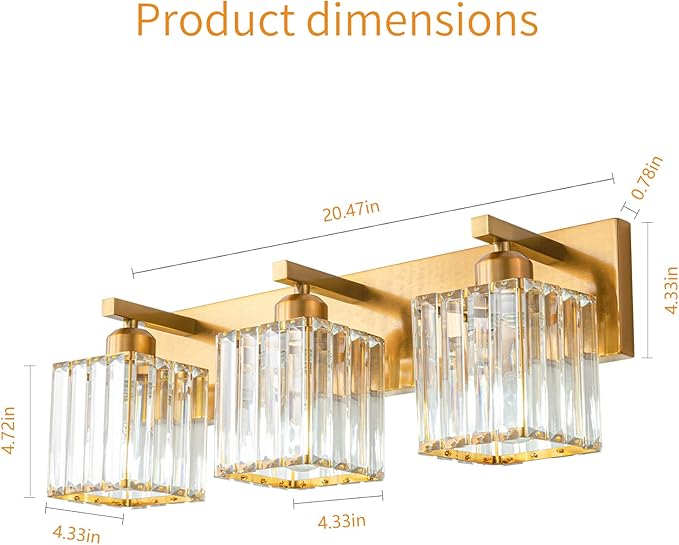 Modern Bathroom Vanity Light 3-Lights Gold Crystal Bathroom Wall Light Vanity Light Fixturesï¼?0.47-inch Modern Minimalist Design
