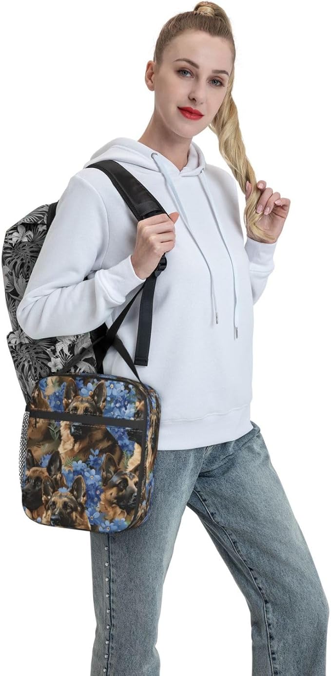 VANZEV Insulated Lunch Box for Women Men, German Shepherd Dog Floral Lunch Box Reusable Portable Lunch Bag Cooler Tote Waterproof Lunch Container for Office Picnic Work Travel Hiking