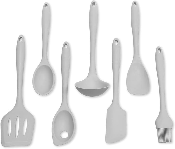 Chef Craft - Premium Silicone Kitchen Tools and Utensils Set, Non-Scratch, Withstands Temperatures up to 450째F, BPA-Free, 7 Piece Cooking Utensils Set, Gray