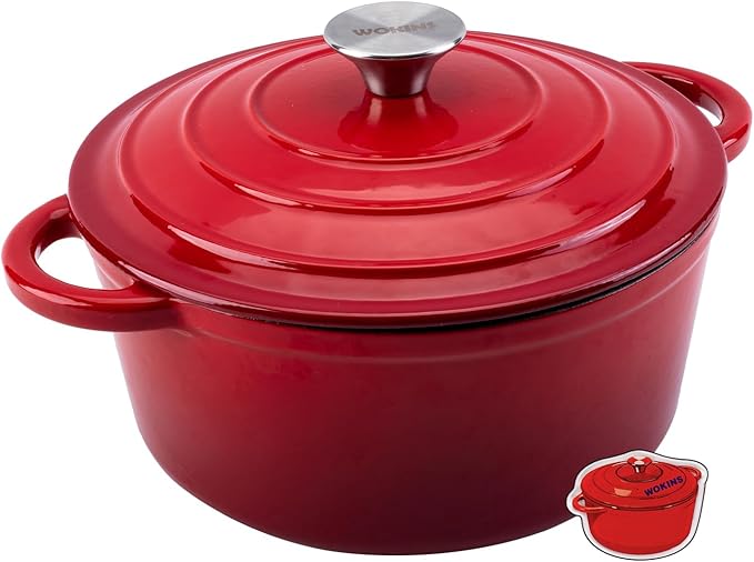 Enameled Cast Iron Dutch Oven Pot with Lid Heavy-Duty Cookware for Bread Baking,Braising,Stews,Roasting,Oven Safe up to 500째F,5.5QT,red
