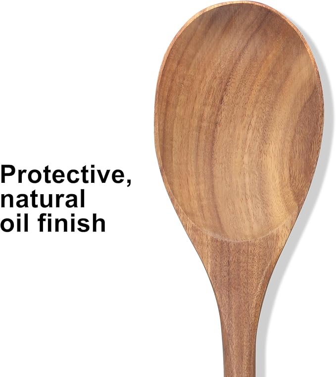 2 Pcs 12" Large Wooden Spoons for Cooking Utensils Acacia Wood Non Stick Serving Spoon for Baking Cooking Spatula Set Bamboo Teak Long Stirring Mixing Spoons Big Ladle Kitchen Tools Gift