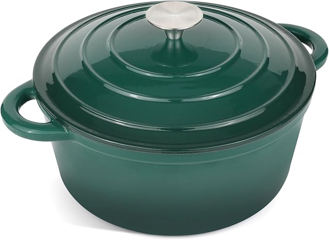 6 Quart Enameled Cast Iron Dutch Oven Pot with Lid, Oven Safe up to 500째F or on Stovetop, Non-stick Dutch Oven for Bread Baking, Cooking, Dual Handles Cookware, Green