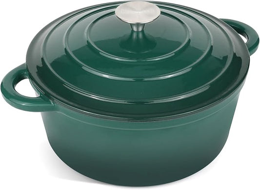 6 Quart Enameled Cast Iron Dutch Oven Pot with Lid, Oven Safe up to 500째F or on Stovetop, Non-stick Dutch Oven for Bread Baking, Cooking, Dual Handles Cookware, Green