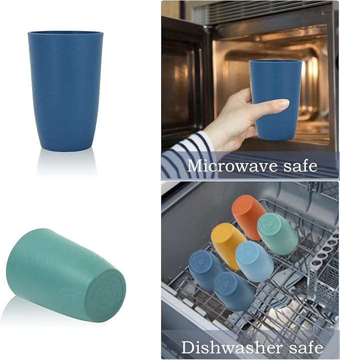 Homienly Wheat Straw Cups Set Unbreakable Drinking Glasses & Reusable Plastic Cups Alternative Microwave Dishwasher Safe Tumblers 16 oz Cups for Kitchen, Kids, Water, Coffee, Juice, Set of 6 (Multi)