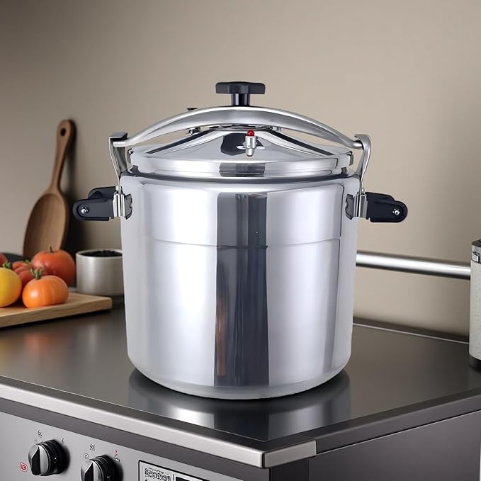 26 Quart Clamp On Pressure Cooker,Heavy-Duty Aluminum Pressure Cooker with Safety Bar Locking Lock, 2 ValvesrFast Cooking,for All Stovetops (Induction Compatible), for Family or Commercial