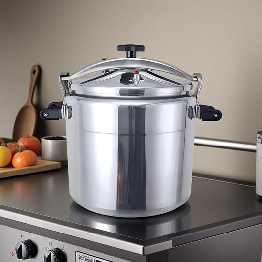 26 Quart Clamp On Pressure Cooker,Heavy-Duty Aluminum Pressure Cooker with Safety Bar Locking Lock, 2 ValvesrFast Cooking,for All Stovetops (Induction Compatible), for Family or Commercial