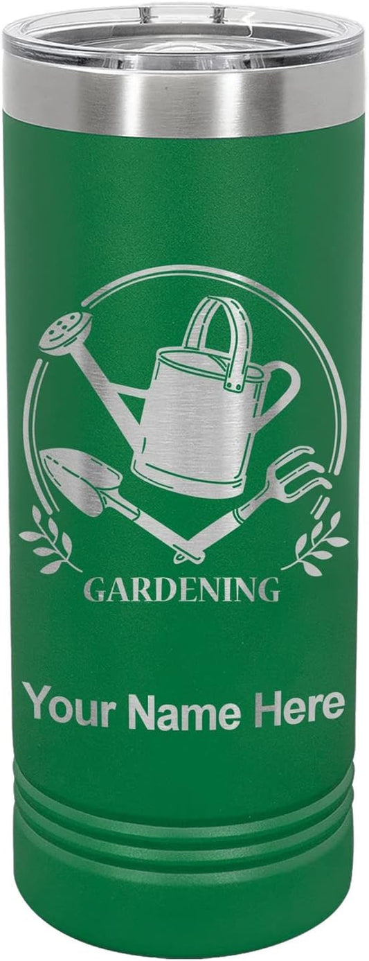 LaserGram 22oz Vacuum Insulated Skinny Tumbler, Gardening, Personalized Engraving Included (Green)