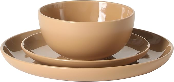 Gibson Home Rockaway 12-Piece Round Stoneware Dinnerware Set, Service for 4 ??Beige Plates and Bowls, Modern Matte Finish, Microwave & Dishwasher Safe