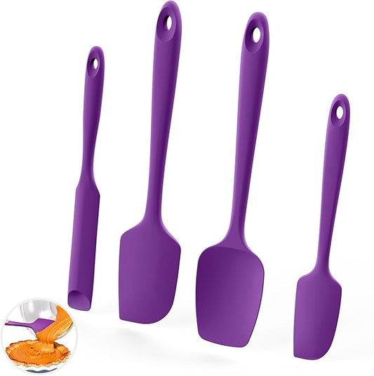 U-Taste 600쨘F Heat Resistant Silicone Spatulas: Flexible Food-Grade Silicon Baking Scraper, Kitchen Cooking Mixing Utensils with Upgraded Sturdy Handle Tip for Nonstick Cookware (4-Pc., Purple)